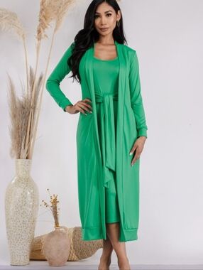 Plus Mint Green Soft Cardigan & Dress Set